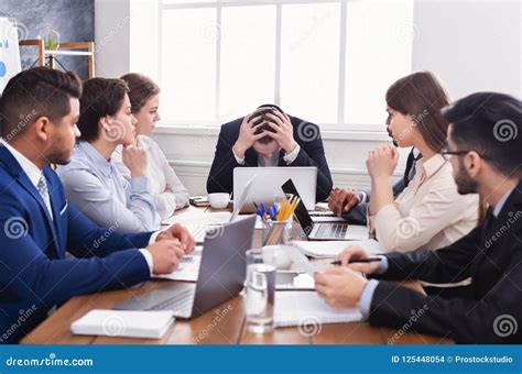 Stressed Boss Having Problem At Business Meeting Stock Photo Image Of