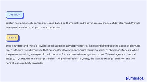 SOLVED: Explain how personality can be developed based on Sigmund Freud ...