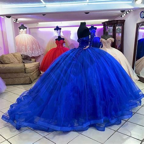 Angelsbridep Luxury Crystal Royal Blue Quinceanera Dresses D Flower