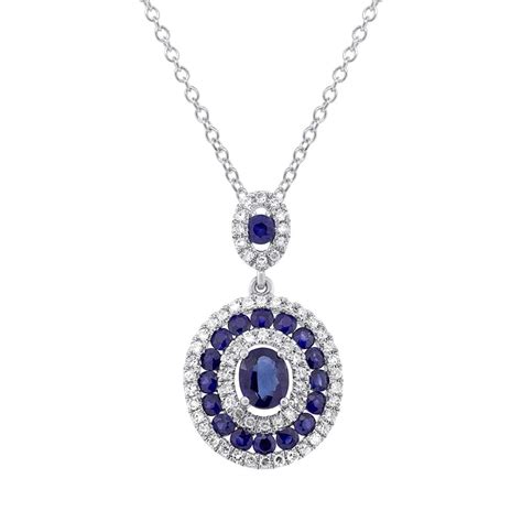 025ct Diamond And 103ct Blue Sapphire 14k White Gold Pendant Necklace