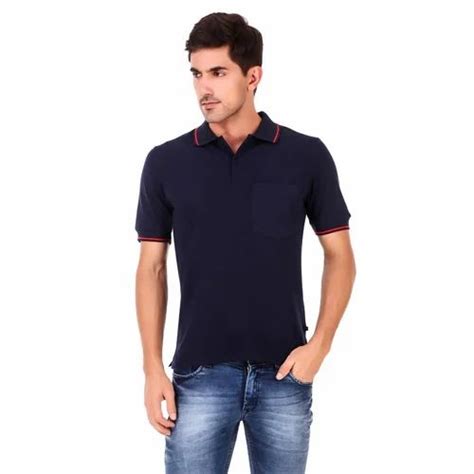 Generic Mens Cotton Blend Half Sleeve Polo Tshirt Navy Blue