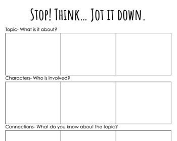 Guided Reading Stop Think Jot Graphic Organizers By Teacher Lexa