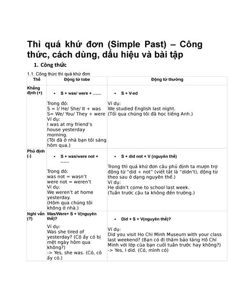 Thì quá khứ đơn english grammar Thì quá khứ đơn Simple Past