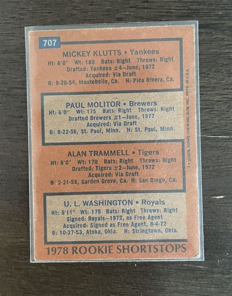 Topps Rookie Shortstops Paul Molitor U L Washington Alan