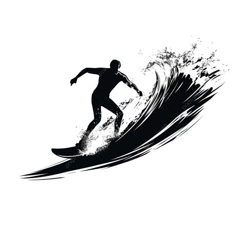 Silhouette Of A Surfer Ocean Wave Surfing Surfer People PNG