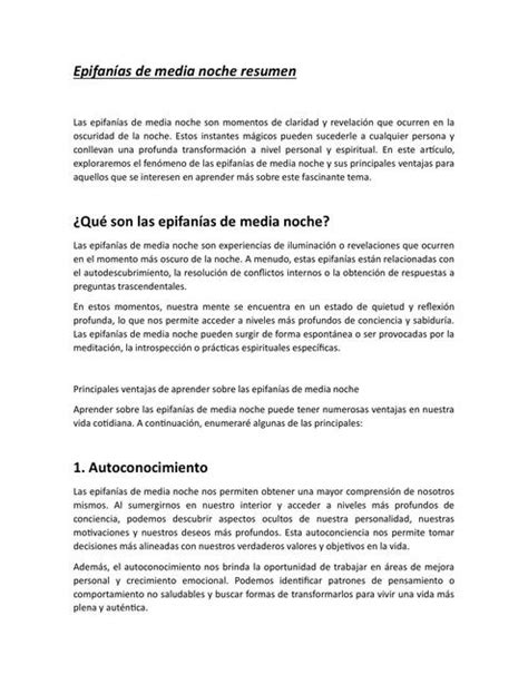 Epifan As De Media Noche Resumen Literatura Y Libros Udocz