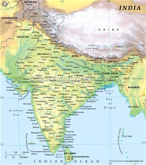 India Physical Map Hd