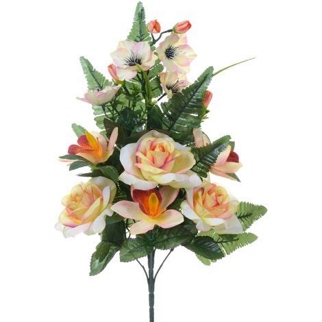 Set 4 Bouquet Artificiali Frontale Di Rose E Cattleya Da 9 Fiori H 59 Cm