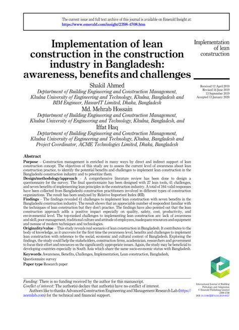 Pdf Implementation Of Lean Construction In The Construction Industry