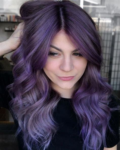 Dark Brown Hair With Lavender Balayage Lavender Highlights Lavender Hair Colors Lilac Hair