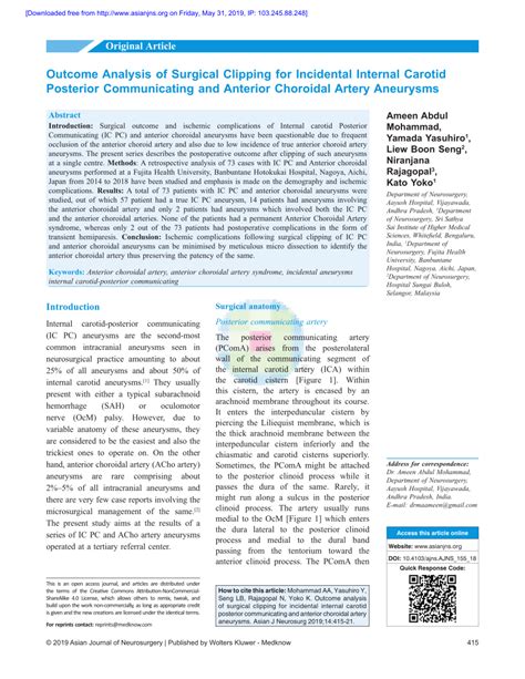 Pdf Outcome Analysis Of Surgical Clipping For Incidental Internal