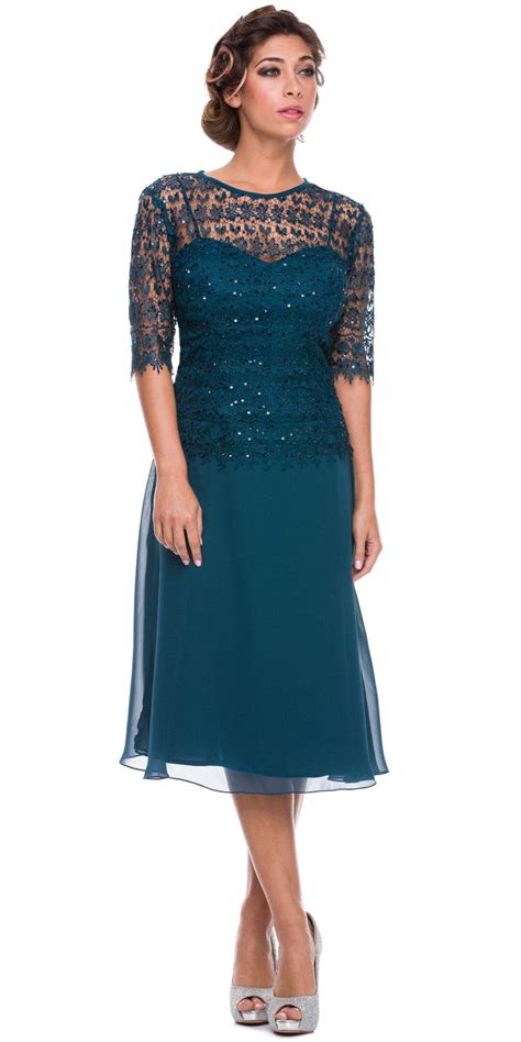 Mother Of Bride Teal Knee Length Dress Chiffonlace Discountdressshop