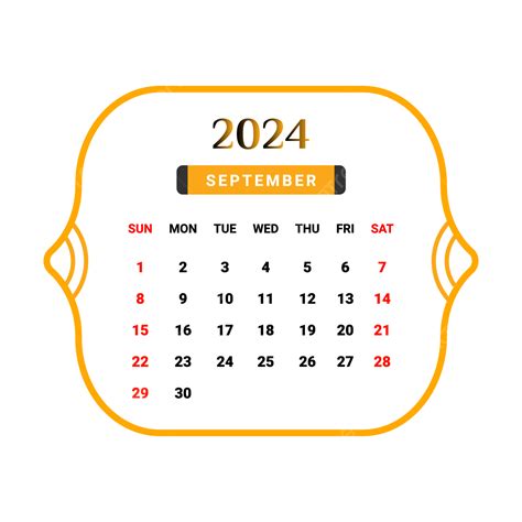 Calendrier Du Mois De Septembre Avec Jaune Et Noir Png