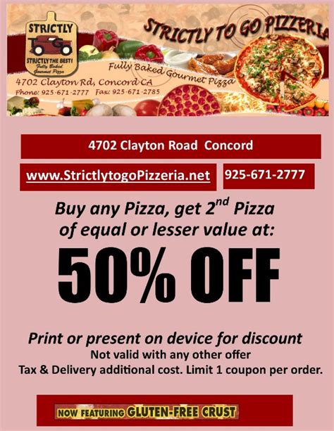 Kiss Coupon To Save At Strictly To Go Pizzeria Concord Kisssavings Local Coupons And Discounts