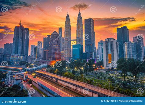 Cityscape Of Kuala Lumpur City Skyline At Sunrise In Malaysia Stock