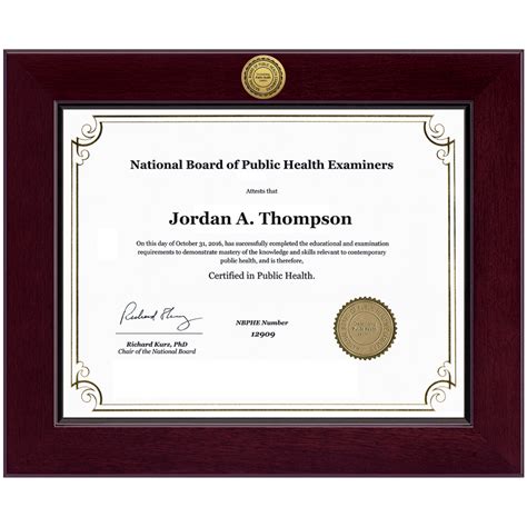 Century Gold Engraved Certificate Frame In Cordova National Board Of