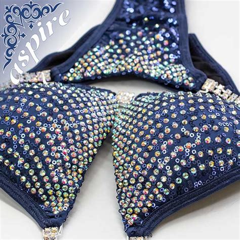Navy Blue Sequin Bikini Competition Suit With Crystals