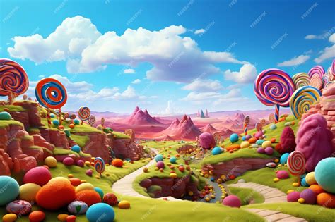 Candy Landscape With Rainbow Colors Beautiful Candyland Sweets