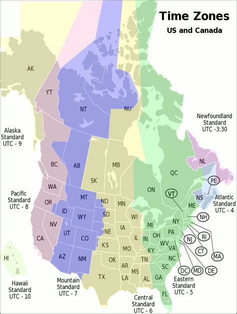 USA Canada time zone map