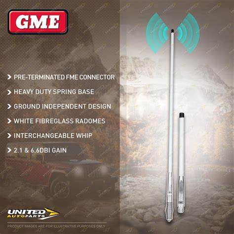 GME Heavy Duty All Terrain UHF CB Antenna Twin Pack (2.1 & 6.6DBI Gain ...