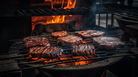 Background Sekelompok Steak Sedang Dipanggang Di Lubang Api Daging Panggang Makanan Resep