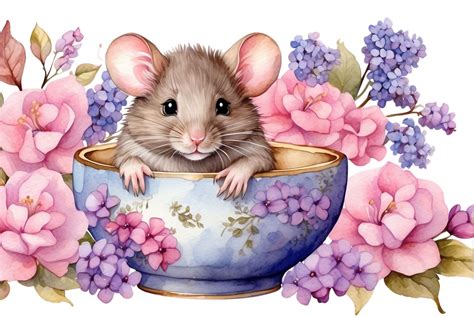 Watercolor Mouse In Teacup Free Stock Photo Public Domain Pictures