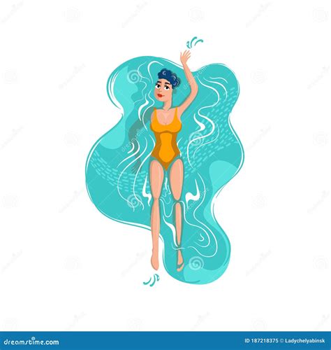 Ilustración Vectorial Colorida Con Niña Nadadora En El Agua Joven