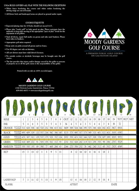 Scorecard - Moody Gardens Golf Course