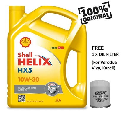 Shell Helix Hx5 10w 30 Engine Oil 3l Free Viva Kancil Oil Filter