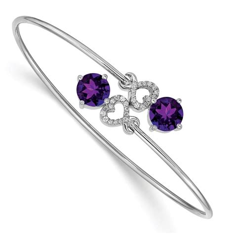 14k White Gold Amethyst Flexible Bangle Bracelet Acessórios