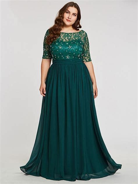 Evening Dress 2021 A Line Jewel Neck Floor Length Half Sleeves Zipper