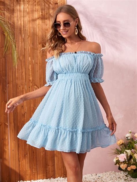 Maternity Off Shoulder Frill Trim Swiss Dot Dress