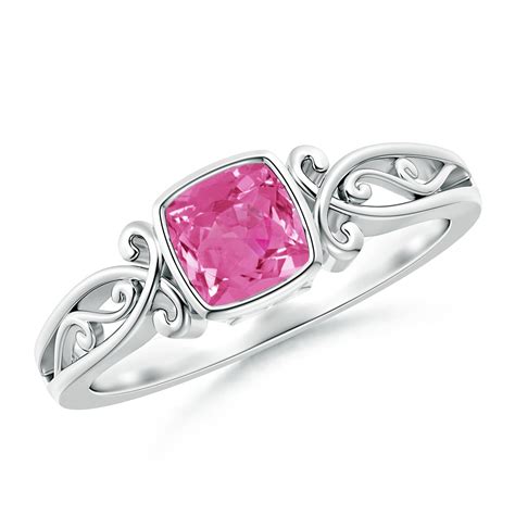 Vintage Style Cushion Pink Sapphire Solitaire Ring Angara