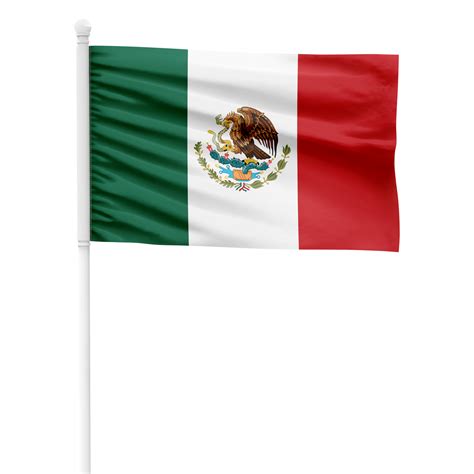 Realistic Mexico Flag Waving on a White Metal Pole with Transparent