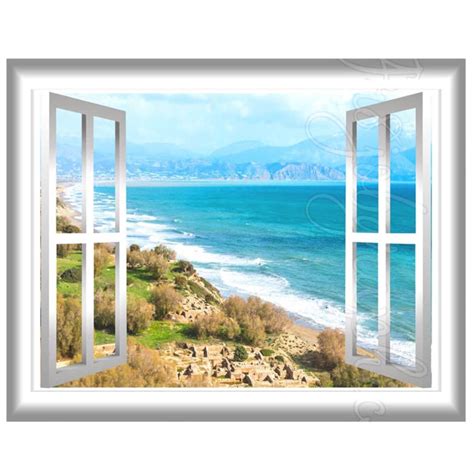 Beach Wall Decal Ocean 3D Landscape View Window Wall Mural Sticker