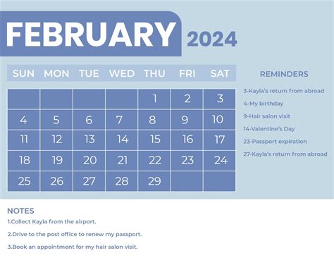 Word Calendar February 2024 2024 Calendar Printable