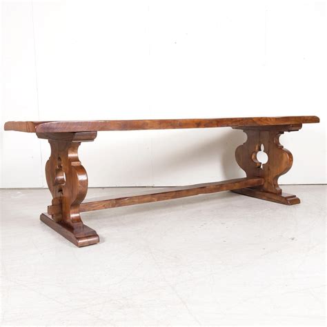 Th Century French Provincial Solid Chestnut Trestle Dining Table For