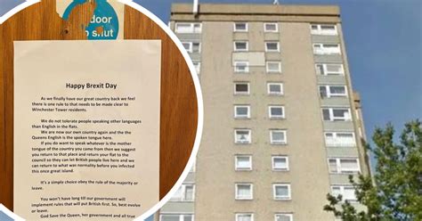 Racist Brexit Sign Demanding Tower Block Residents Speak English