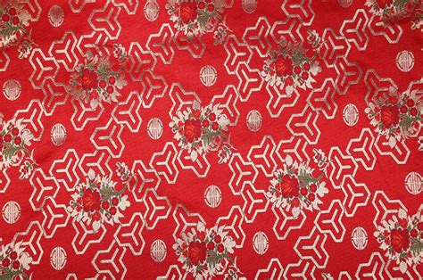 Mars Red Brocade Fabric From Banaras With Woven Flowers Exotic India Art