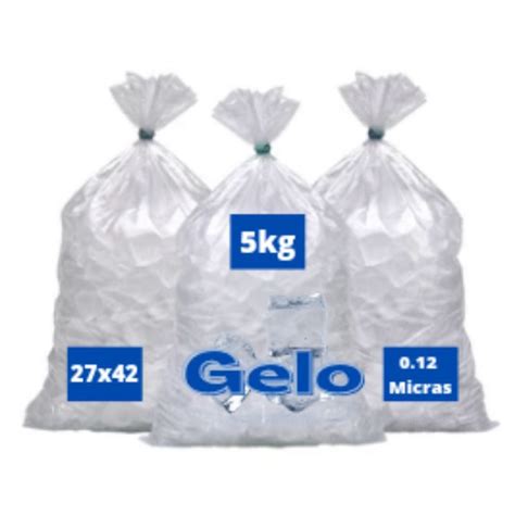 Saco para Gelo Transparente 27x42cm até 5kg 0 12 Micras 100 unidades