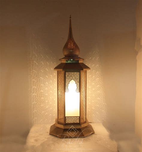 Tall Moroccan Brass Floor Lantern With Frosted Glass From Badia Design Inc