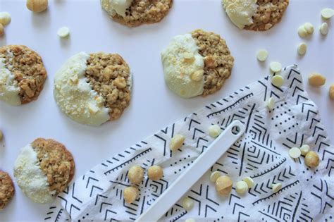 Oatmeal Macadamia Nut Cookies Dipped In White Chocolate Marina Makes