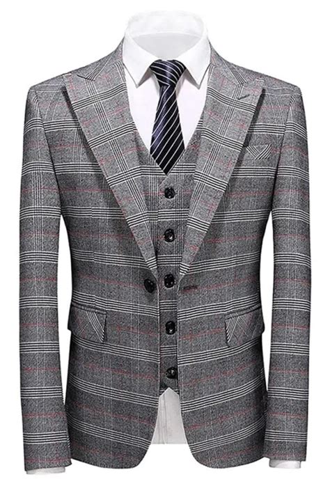 Josiah Modern Gray Peaked Lapel Three Pieces Men Suits For Busienss