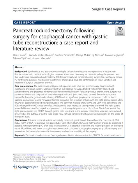 Pdf Pancreaticoduodenectomy Following Surgery For Esophageal Cancer