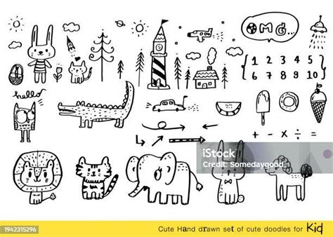 Koleksi Doodle Lucu Yang Digambar Tangan Gambar Anakanak Doodle Set