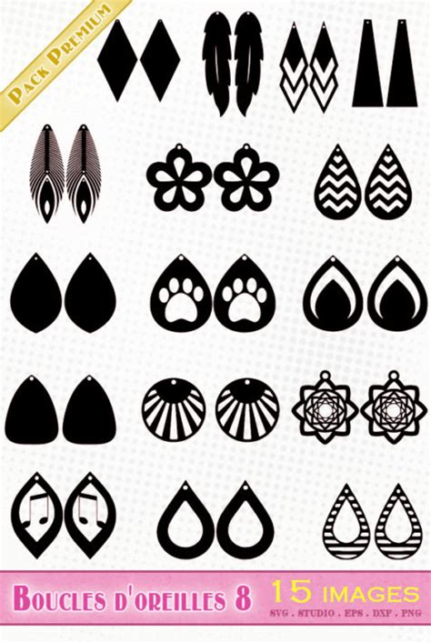 Boucles D Oreilles Pack 8 Fichiers SVG SILHOUETTE DXF EPS PNG