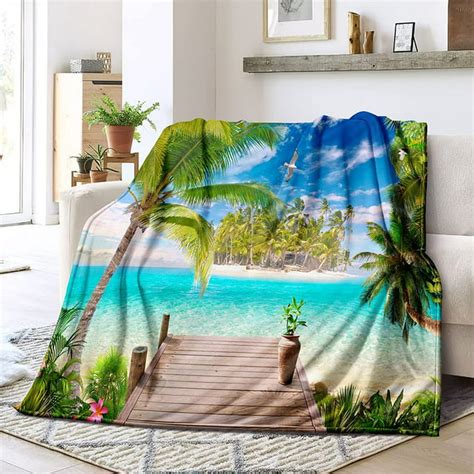 Ocean Beach Flannels Blankettropical Palm Tree Hawaii Ocean Throw Blanket Super Soft Sunshine