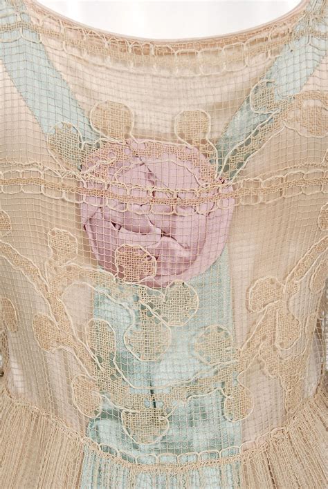 Vintage S Martha Weathered Couture Pastel Silk Rosettes Filet Lace