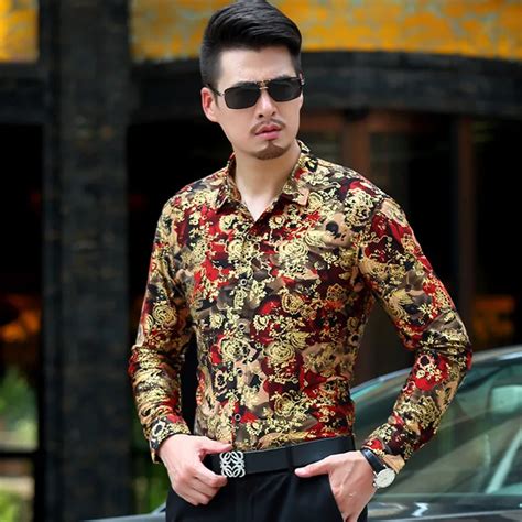 2017 Men Shirt Luxury Brand Long Sleeve Shirts Mens Floral Casual