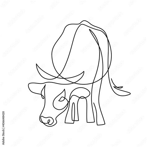 Vecteur Stock Cow On Pasture In Continuous Line Art Drawing Style